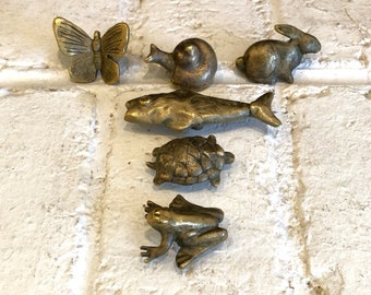Vintage Brass Animal Drawer Knobs, Insect Drawer Pulls, Dresser Knobs, Cabinet Knobs, Butterfly, Fish, Snail, Bunny Rabbit, Turtle Knob,