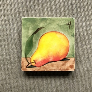 Vintage Ceramic Wall Tile Pear, Trivet, Coaster By Xenia Taler, Fruit Tile, Kitchen Wall Decor image 1