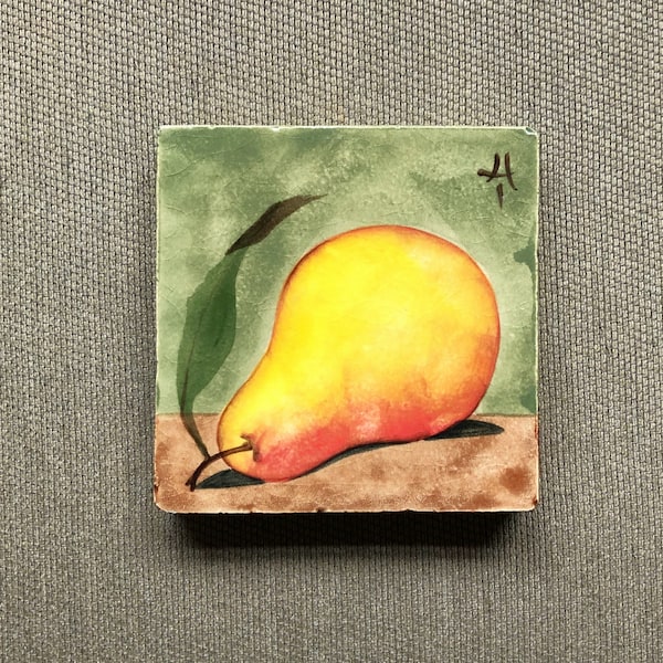 Vintage Ceramic Wall Tile Pear, Trivet, Coaster By Xenia Taler, Fruit Tile, Kitchen Wall Decor