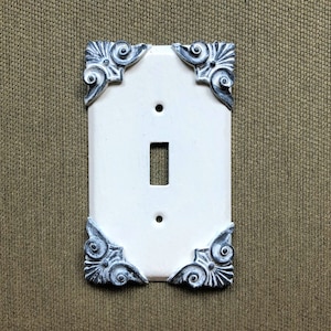 Vintage Switch Plate Cover Painted White Finish 4 AVAILABLE, Fleur De Lis, Shabby Chic Single Switch Plate, French Country, Cottage Decor,