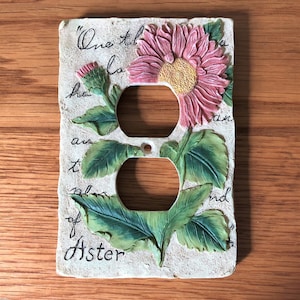 Vintage Electrical Outlet Cover Floral Pink Aster, 3 AVAILABLE, Flower Outlet Cover, Shabby Chic, Cottage, Farmhouse Decor, Garden Decor