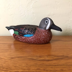 Hand Carved Duck Decoy Blue Winged Teal Signed, Decorative Wood Duck Decoy, Cabin Lodge Decor, Hunting Decor, Gift For Dad Mom