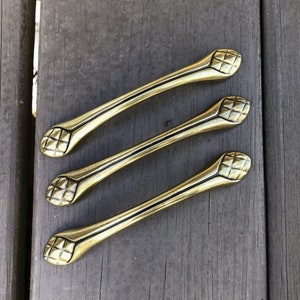 Vintage Brass Finish Drawer Pulls SET OF 3, Dresser Pulls, Cabinet Pulls, Amerock, 3&quot; Centers