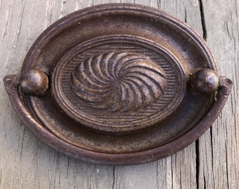 Vintage Hepplewhite Oval Swirl Drawer/Dresser Pulls 3 AVAILABLE, Antique Brass Finish Sheraton Pulls
