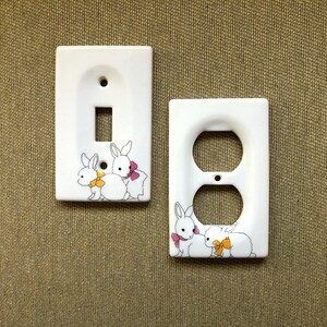 Vintage White Ceramic Bunny Rabbit Switch Plate Cover, Electrical Outlet Covers, Nursery, Kid's Room