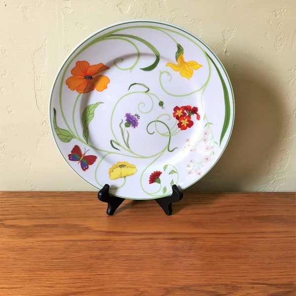 Denby Alice Floral Dinner Plates 3 AVAILABLE, Vintage Denby-Langley Multicolor, Butterfly, Green Trim, Portugal