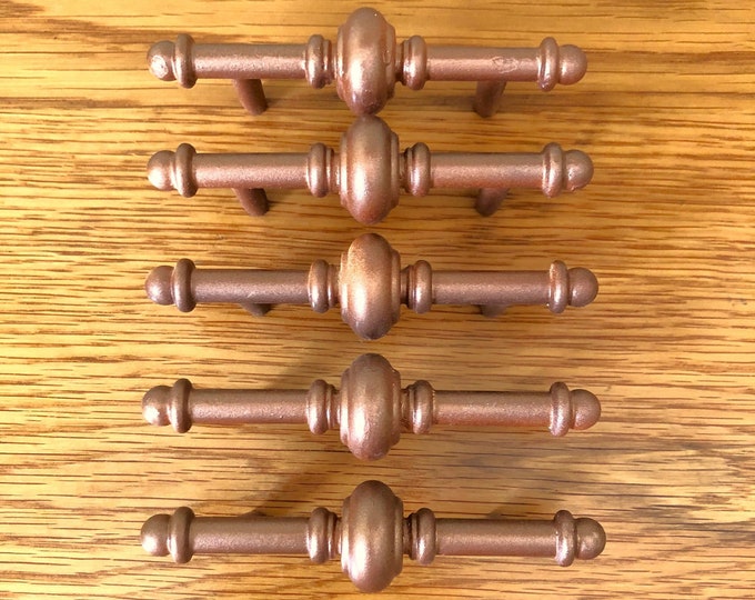 Vintage Mid Century Drawer Pulls Copper Painted Finish Set of 5, Mid