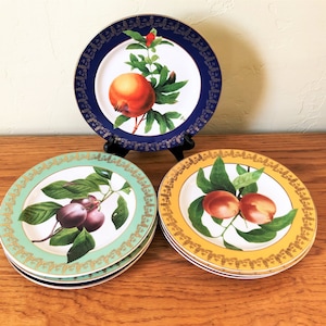 Vintage Porcelain Plates American Atelier Fruit 7 AVAILABLE, Salad Plates, Dessert Plates, Royal Fruit Cake Plates, Peach, Plum, Grapes