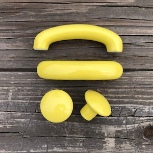 Vintage Yellow Ceramic Drawer Knobs & Drawer Pulls, Cabinet Knobs, Dresser Pulls, Mushroom Knobs, Cottage Decor