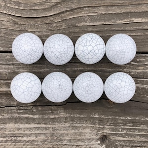 Vintage White Crackle Ceramic Drawer Knobs SETS OF 2, Dresser Knobs, Cabinet Knobs, White Knobs,  Mushroom Shaped Knobs
