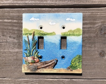 Vintage Double Switch Plate Covers 3D Resin 4 AVAILABLE, Lake, Ducks, Pond, Marsh, Boat, Double Toggle, Lake House Decor, Beach House