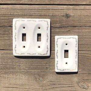 Vintage Ceramic Light Switch Plates 2 SIZES AVAILABLE, White With Gold Scroll, Single And Double Toggle, Shabby Chic, Cottage Decor