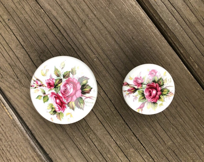 French Country Drawer Knobs Beige Floral Fabric Dresser Knobs