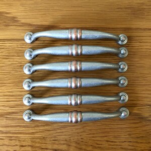 Nickel Finish Copper Accent Drawer Pulls SETS OF 2, Dresser Cabinet Pulls, 5" Centers