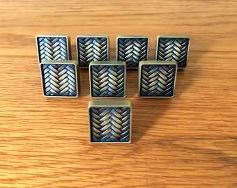 Antique Brass Finish Drawer Knobs Sets Of 2, Chevron Drawer Pulls, Dresser Knobs, Cabinet Knobs, Modern Farmhouse Square Knobs, Herringbone