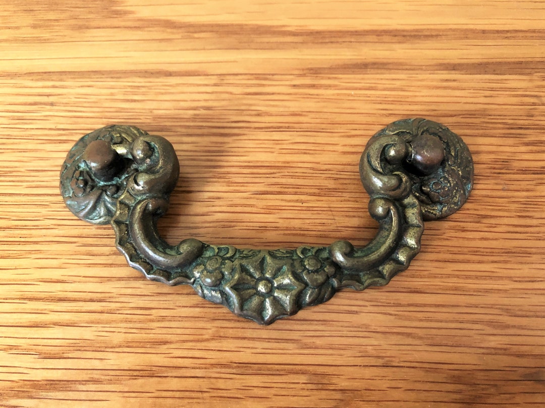 Vintage Victorian Brass Drawer Pull With Rosettes 1 AVAILABLE, French