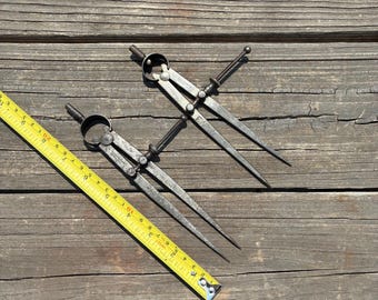 Lot of 2 Vintage Spring Dividers - L.S. Starrett 6-inch, Union Tool Co 6-1/2 "