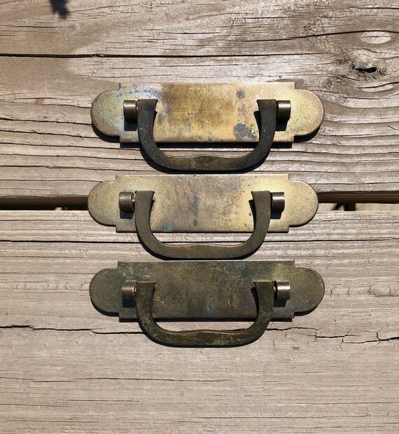 Vintage Brass Color Drawer Pulls Set of 2 Rectangle Drop Bail Etsy