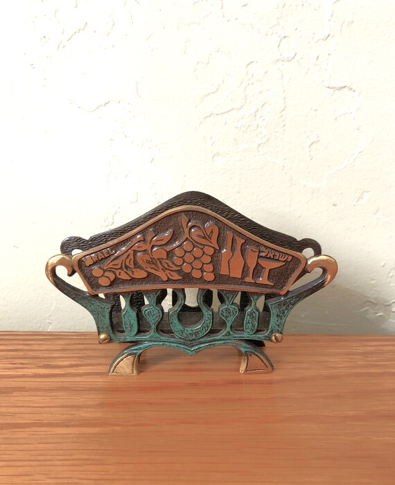Vintage Brass Enamel Napkin Holder Letter Holder Made in Etsy