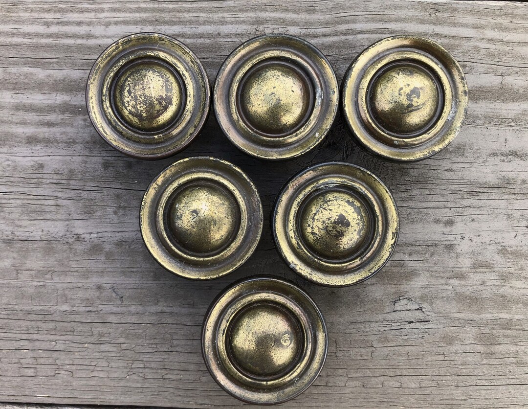 Vintage Drawer Knobs Brass Finish Bullseye SETS OF 2, Round Drawer
