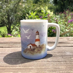 Vintage Otagiri Lighthouse Coffee Mug, Nautical Seagulls Coffee Mug, Sailboats, Tea Mug, Japan, Coastal Decor Mug, Ceramic Coffee Mug