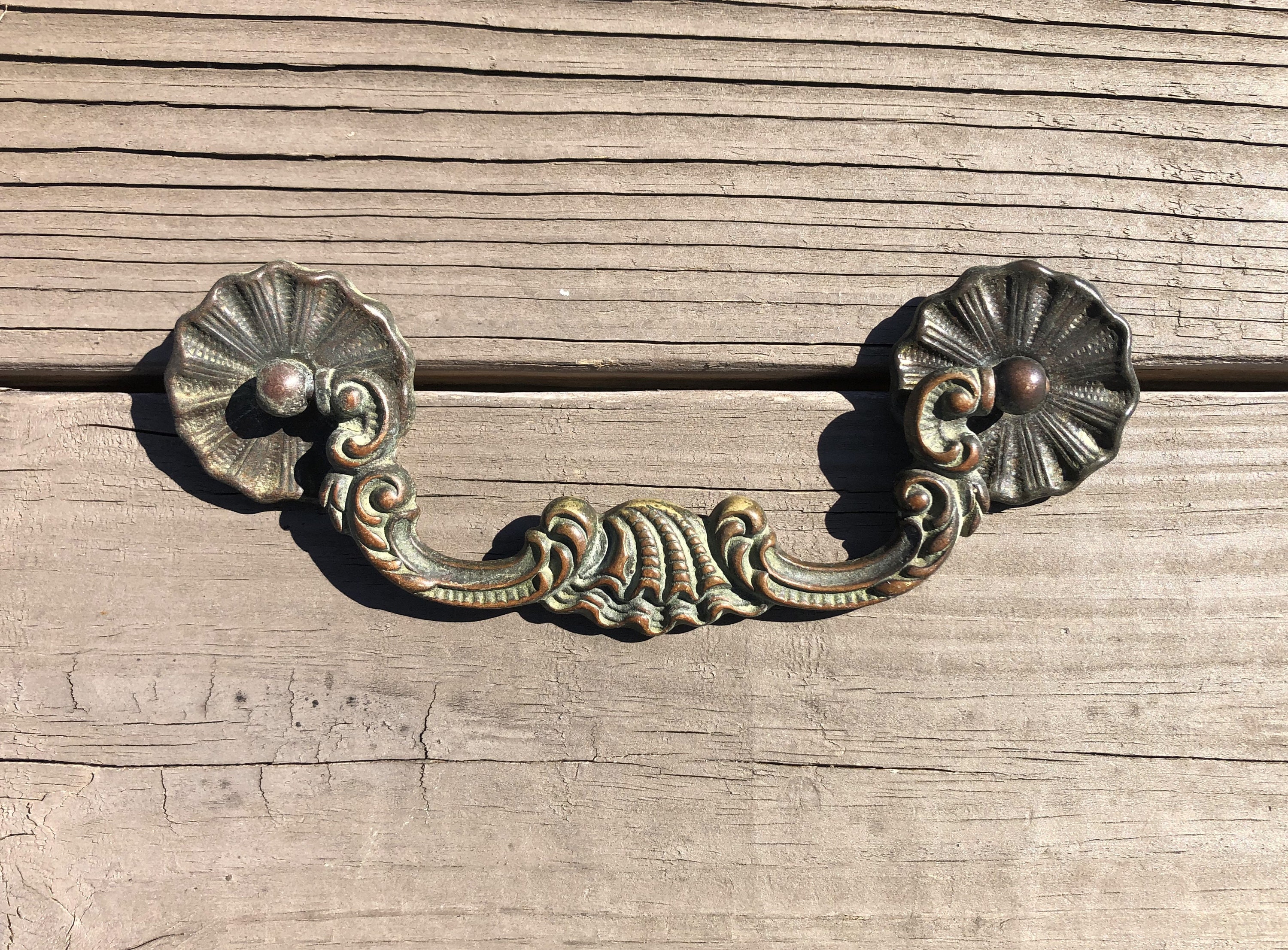 Vintage Brass Drawer Pulls Clam Shell Drop Bail With Rosettes Etsy