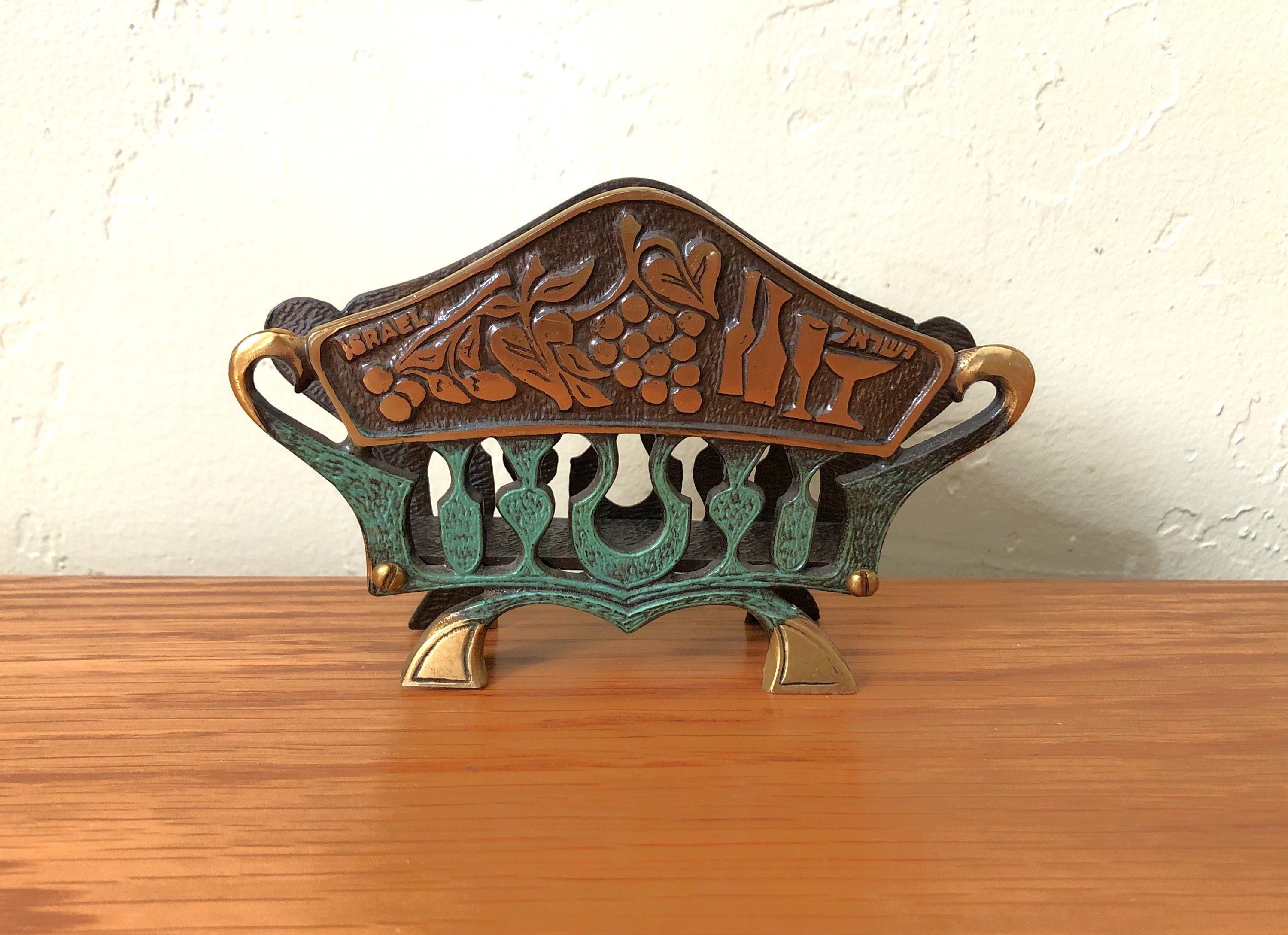 Vintage Brass Enamel Napkin Holder Letter Holder Made in Etsy