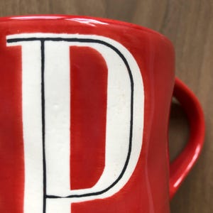 Anthropologie Monogram P Coffee Mug, Red White, Initial P, Hand Painted image 5