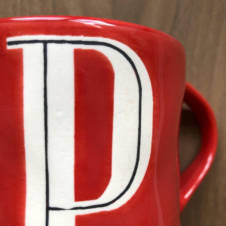 Anthropologie Monogram P Coffee Mug, Red White, Initial P, Hand Painted image 5