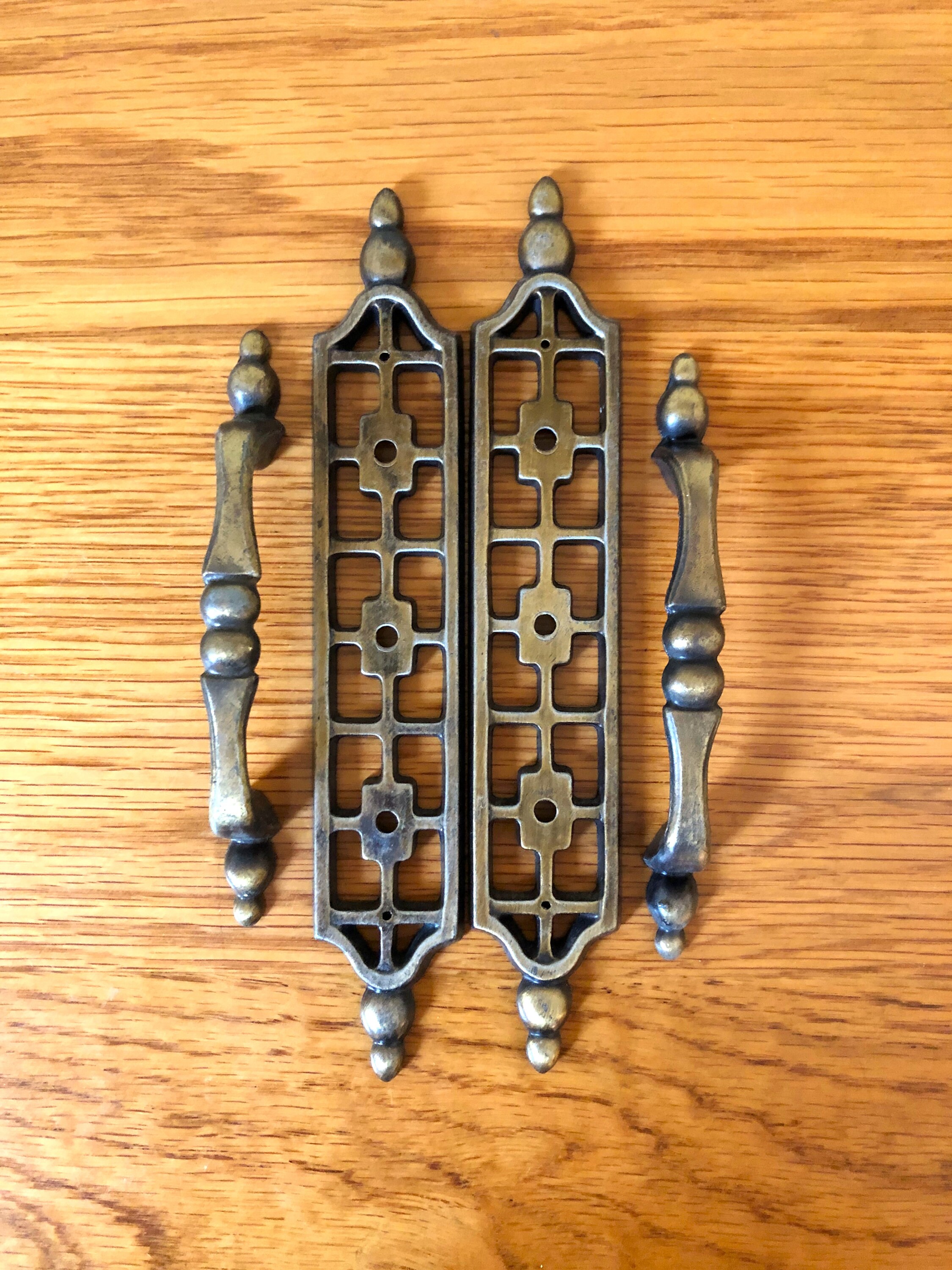 Vintage Antique Brass Drawer Pulls With Backplates Sets of 2 Etsy