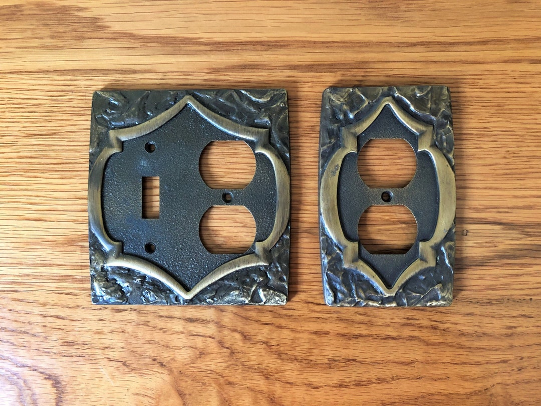 Vintage Brass Finish Combo Switch Plate Outlet Cover, Vintage Electrical Outlet Cover, Mid