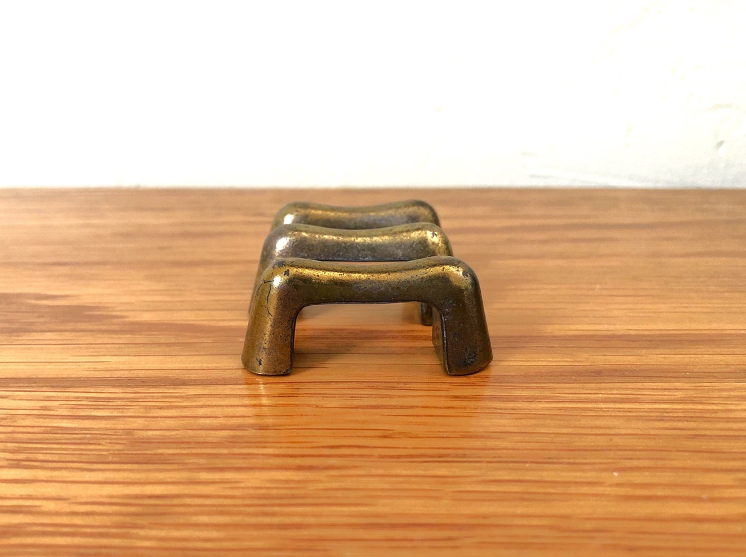 Vintage MCM Drawer Pulls Finger Pulls SET OF 3, Brass Finish Small Dresser Pulls, Mid Century