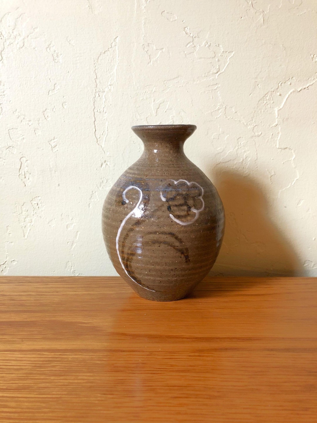 Vintage Pottery Vase Floral Design Brown, Signed Studio Pottery, Art ...