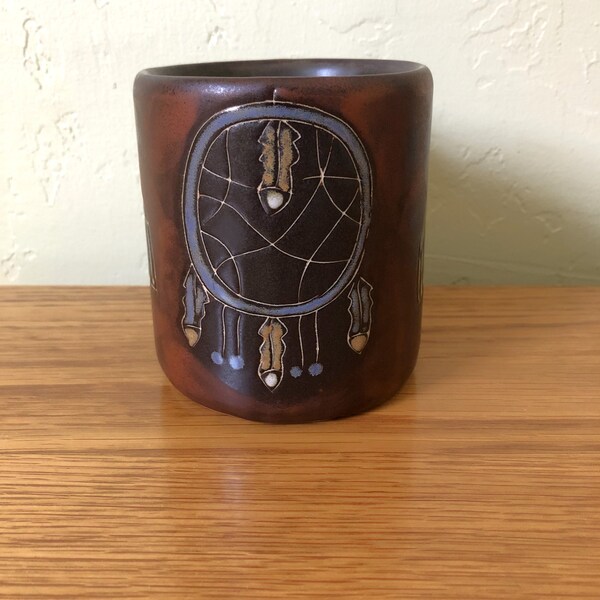 Vintage Mara Mug Dreamcatcher, Stoneware, Made In Mexico, Southwest, Handcrafted Mexican Art Pottery, Southwestern Style