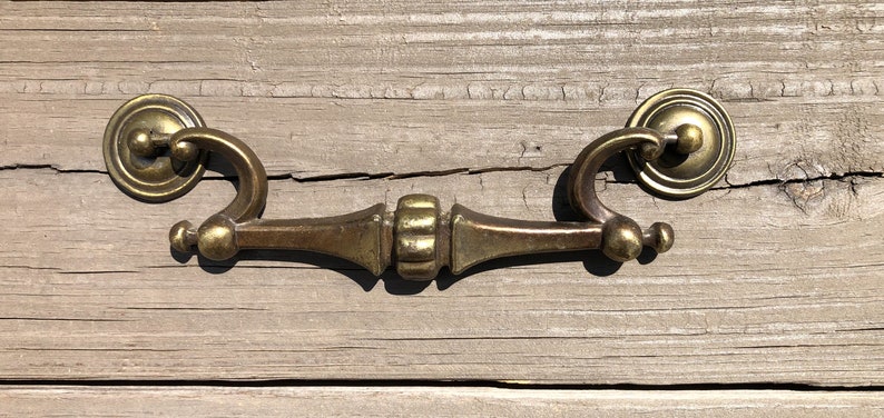 Vintage Brass Drawer Pulls Drop Bail Rosettes 2 AVAILABLE, LARGE Victorian Brass Dresser Pulls, Handles, Cabinet Pulls, 6 Centers image 3