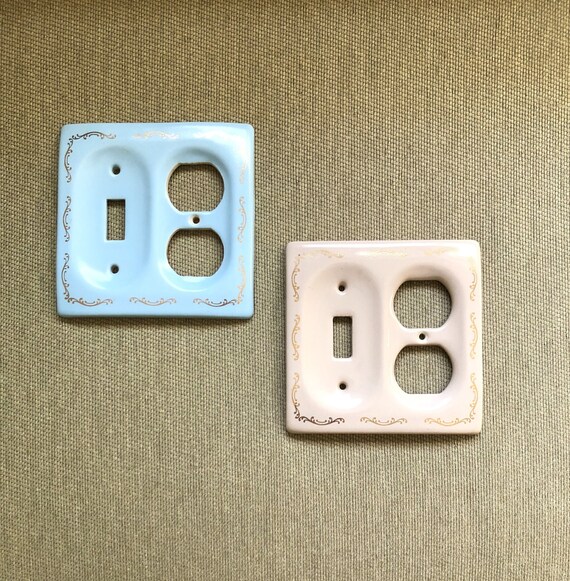 Vintage Ceramic Switch Plate Combination Outlet Covers Blue Etsy