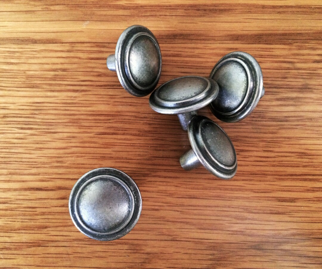 Vintage Weathered Gray Drawer Knobs SETS OF 2, Pewter Color Dresser