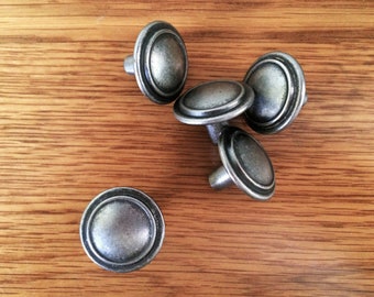 Vintage Weathered Gray Drawer Knobs SETS OF 2, Pewter Color Dresser Knobs, Ringed Cabinet Knobs, Drawer Pulls, Industrial, Modern Farmhouse