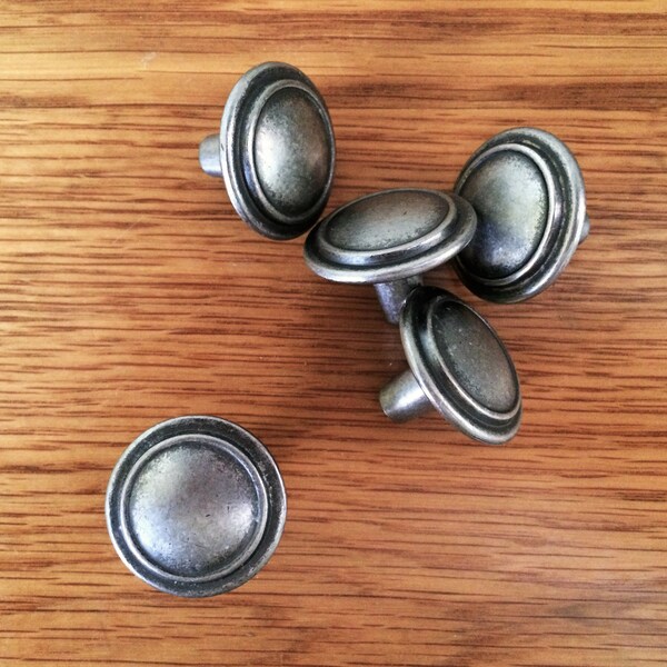 Vintage Weathered Gray Drawer Knobs SETS OF 2, Pewter Color Dresser Knobs, Ringed Cabinet Knobs, Drawer Pulls, Industrial, Modern Farmhouse