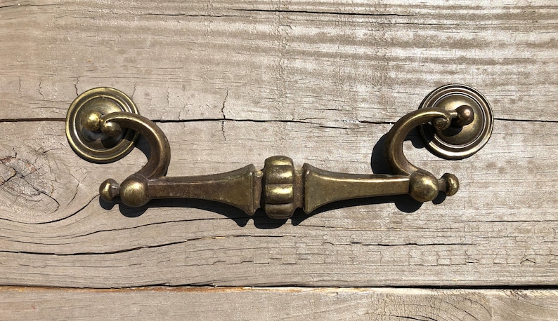 Vintage Brass Drawer Pulls Drop Bail Rosettes 2 AVAILABLE, LARGE Victorian Brass Dresser Pulls, Handles, Cabinet Pulls, 6 Centers image 2