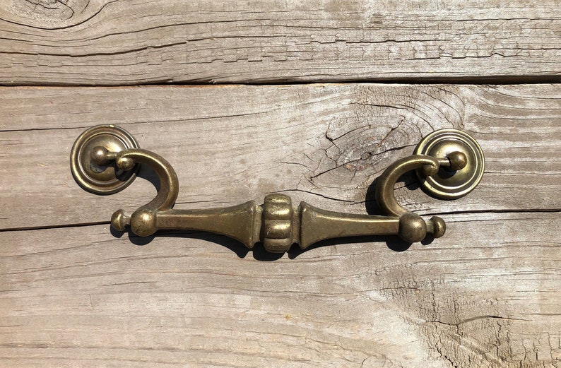 Vintage Brass Drawer Pulls Drop Bail Rosettes 2 AVAILABLE, LARGE Victorian Brass Dresser Pulls, Handles, Cabinet Pulls, 6 Centers image 1