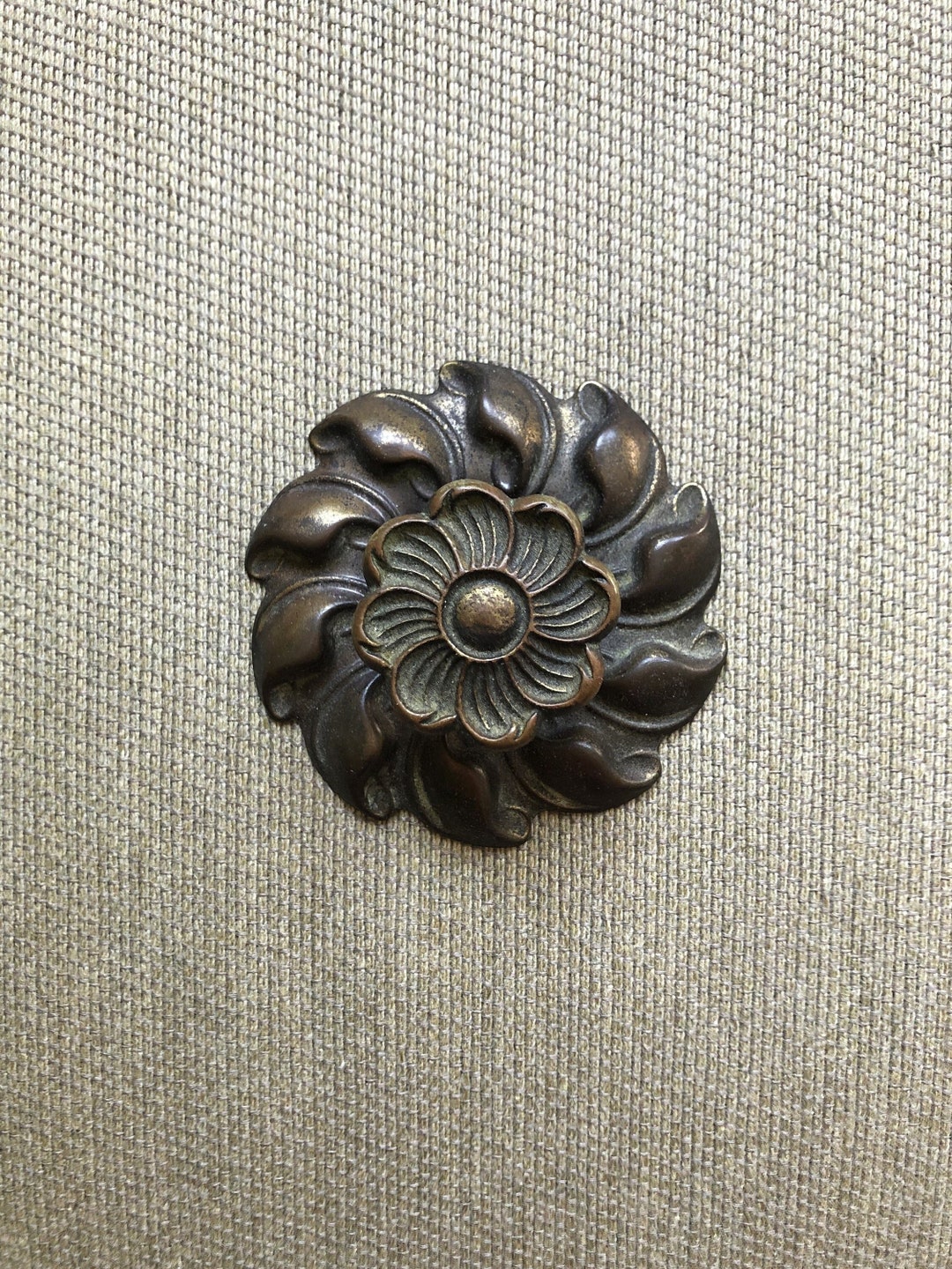Vintage Brass Finish Drawer Pull With Backplate French Etsy