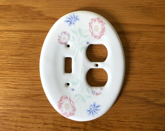 Vintage Oval Ceramic Floral Switch Plate Cover Combination Outlet Cover, Flowers, Shabby Chic