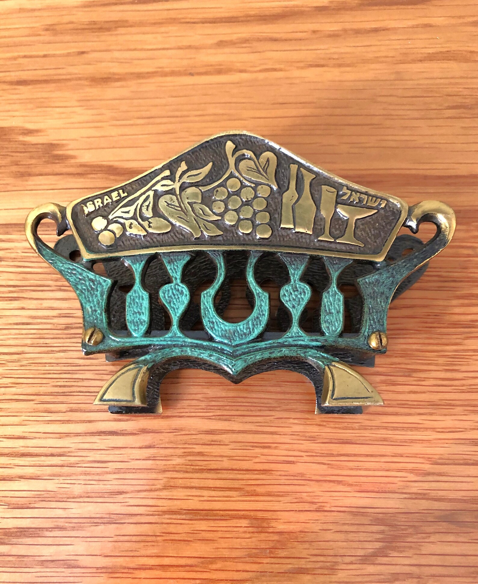 Vintage Brass Enamel Napkin Holder Letter Holder Made in Etsy