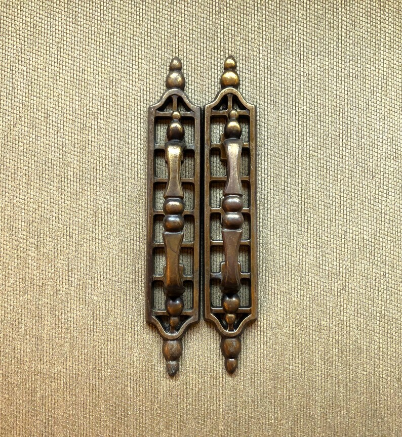 Vintage Antique Brass Drawer Pulls With Backplates Sets of 2 Etsy