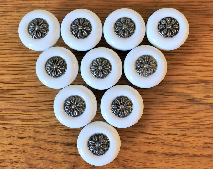 Ceramic Drawer Knobs Metal Centers Lot of 2, Porcelain Dresser Knobs