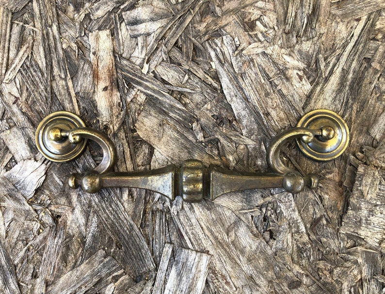 Vintage Brass Drawer Pulls Drop Bail Rosettes 2 AVAILABLE, LARGE Victorian Brass Dresser Pulls, Handles, Cabinet Pulls, 6 Centers image 10