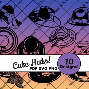 Süße Mützen! - unabhängige Cricut Designs - png svg pdf Dateien - Original Designs - Schneidedateien - Sonnenhüte - Cowboyhut - Mädchenhüte - Jungenhüte