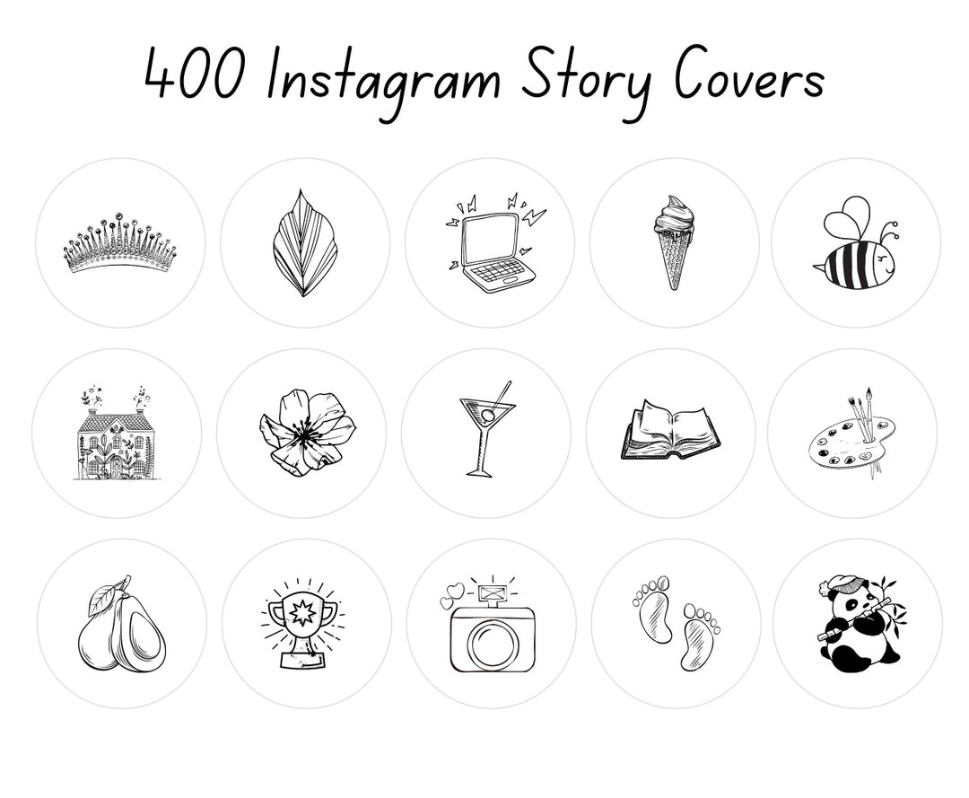 400 Instagram Story Highlights Icons Covers Black and White - Etsy
