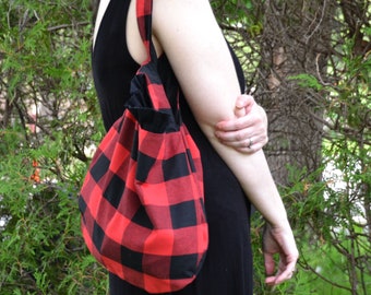 Bolso japonés con nudo a cuadros rojos de búfalo